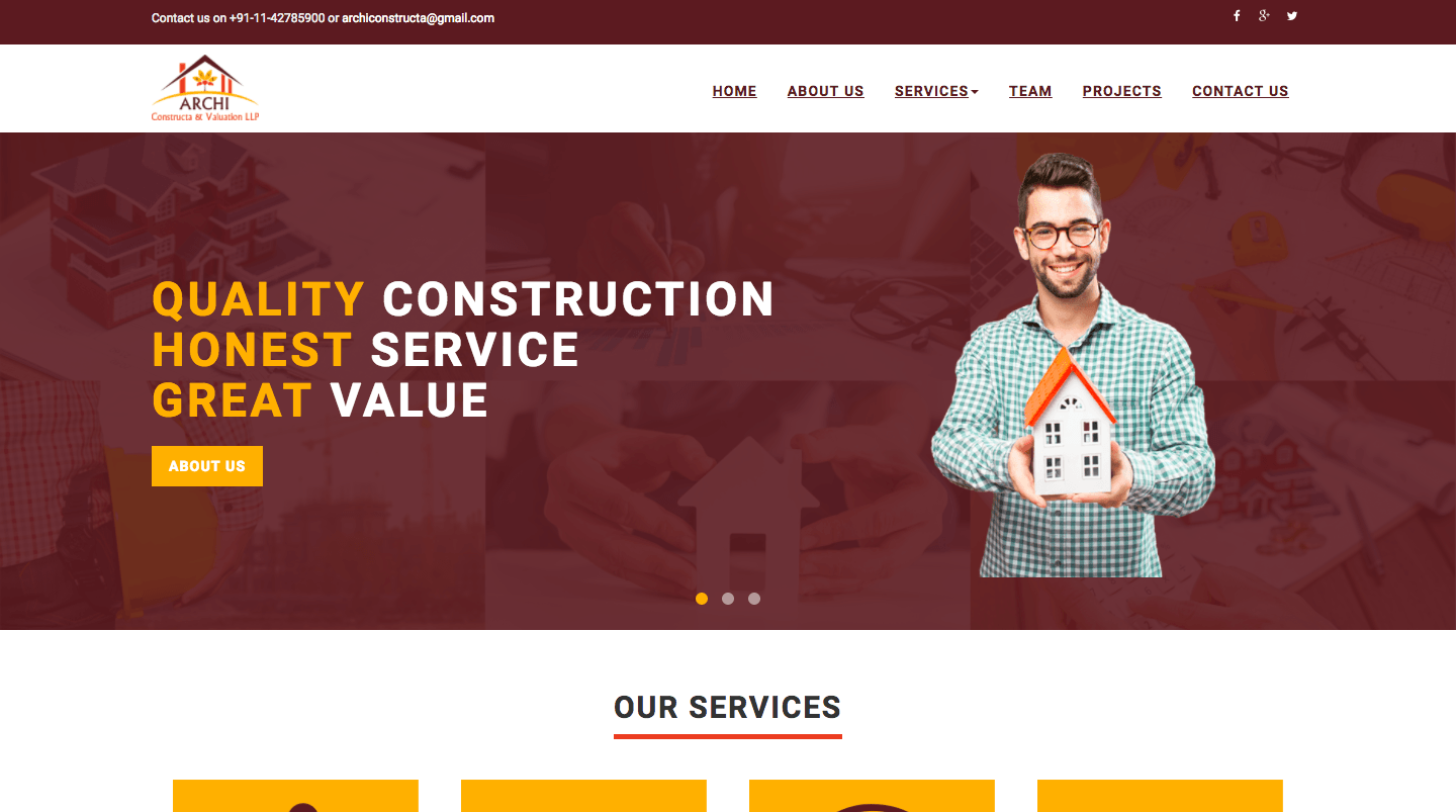 archi website by tech4planet Archi Constructa and Valuation Private Limited | Website Development
